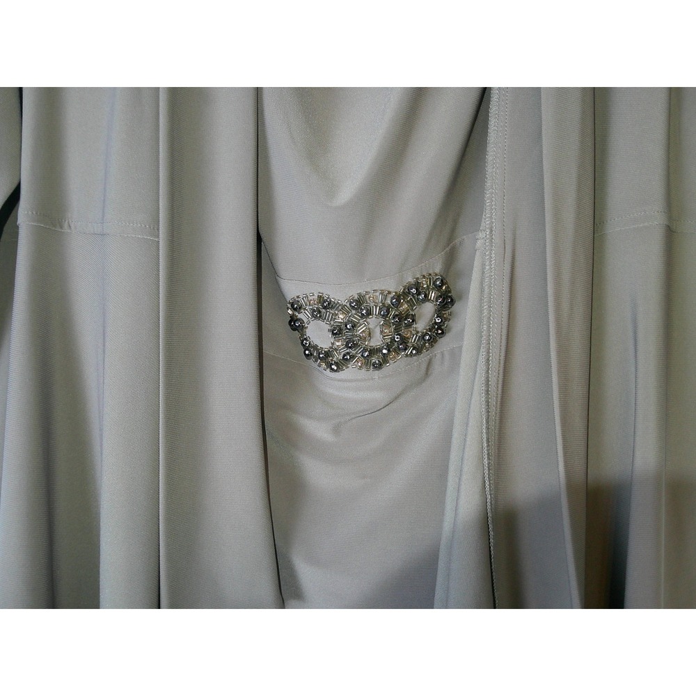 S.L. Fashions Taupe Cowl Neck Dress & Jacket Set Rhinestone Waist Plus Size 16W - Picture 4 of 4